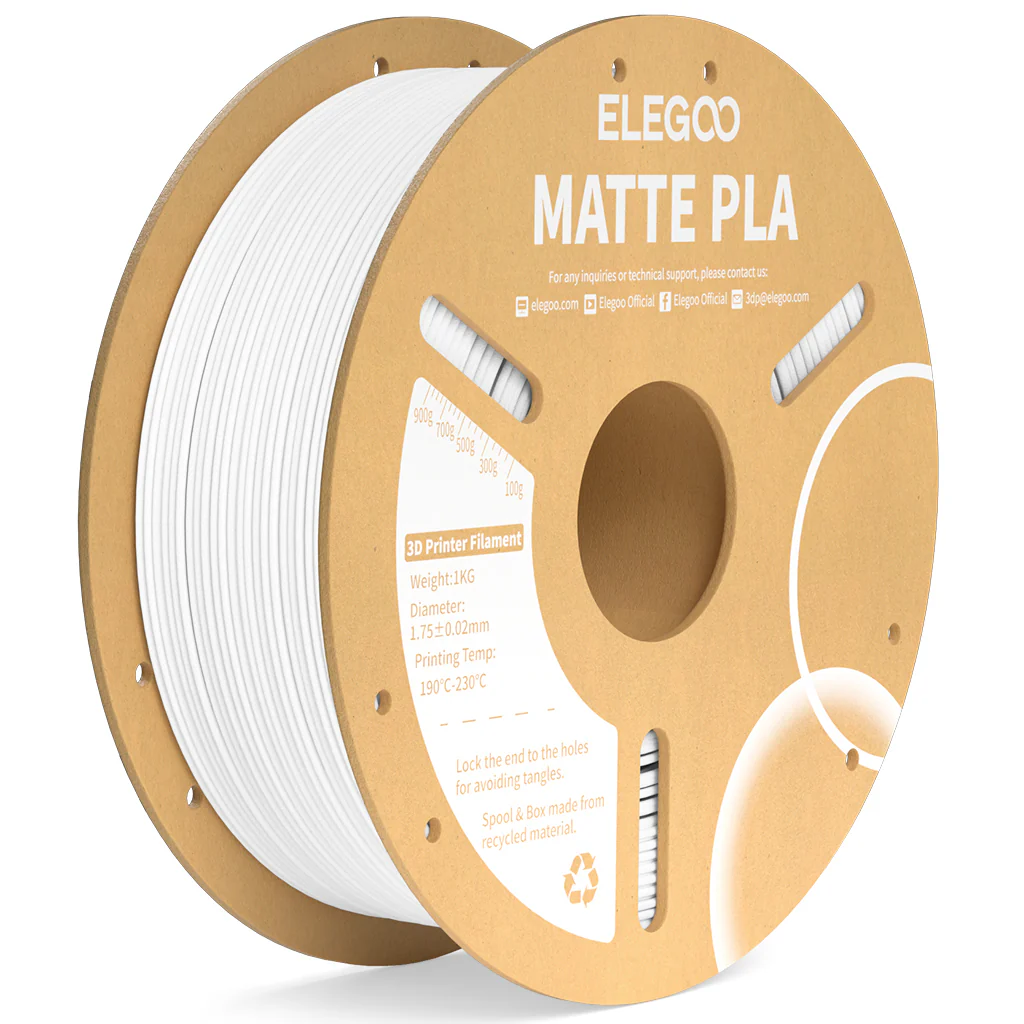 Elegoo PLA Matte - White - 3D Filament 1.75mm, 1kg