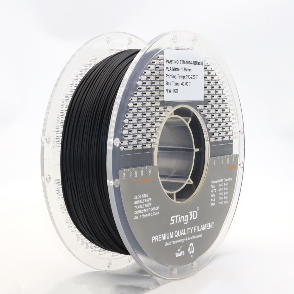 Sting3D PLA Matte - Black - 3D Filament 1.75mm, 1kg