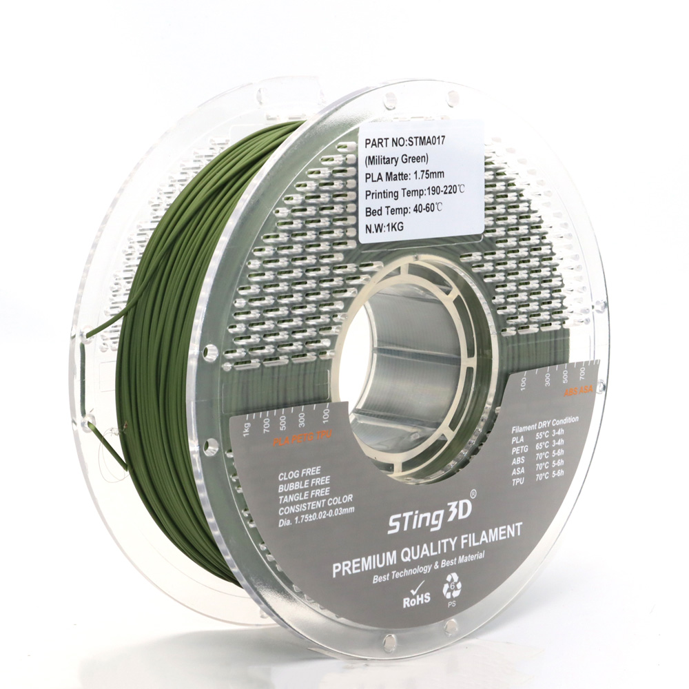 Sting3D PLA Matte - Military Green - 3D Filament 1.75mm, 1kg