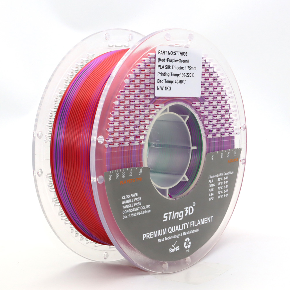 Sting3D PLA Silk Tri Color - Red+Purple+Green - 3D Filament 1.75mm, 1kg