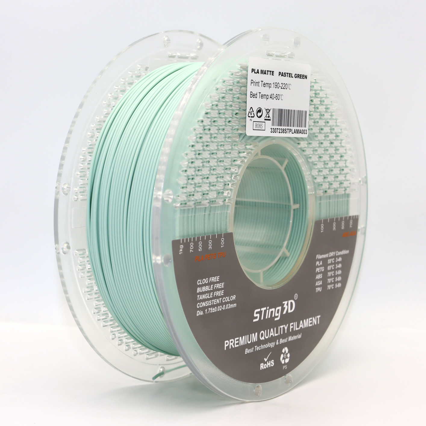 Sting3D PLA Pastel Matte - Pastel Green - 3D Filament 1.75mm, 1kg