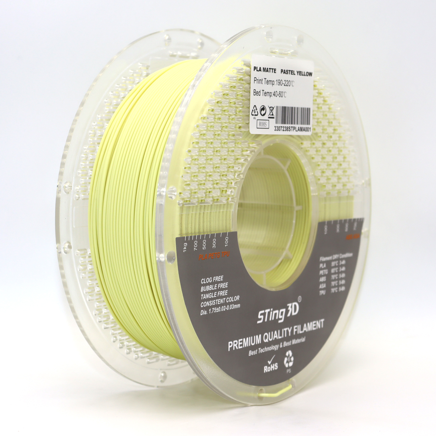 Sting3D PLA Pastel Matte - Pastel Yellow - 3D Filament 1.75mm, 1kg