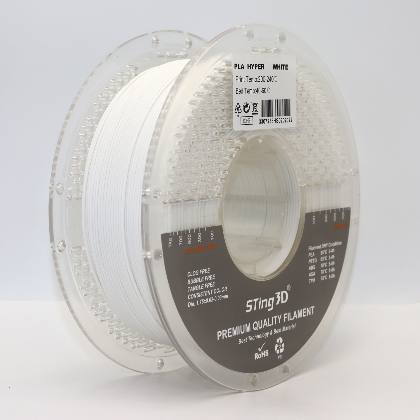 Sting3D PLA Hyper - White - 3D Filament 1.75mm, 1kg