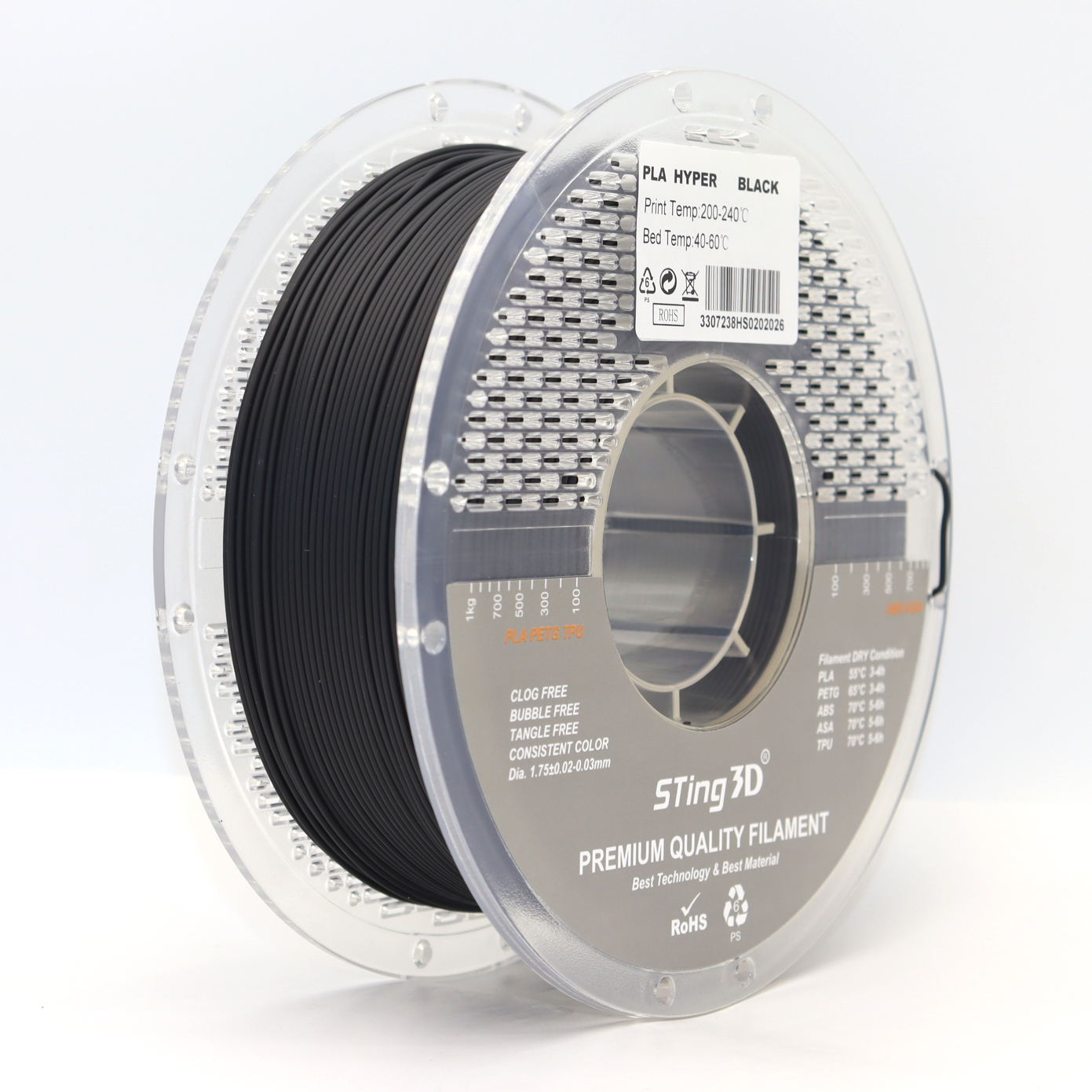 Sting3D PLA Hyper - Black - 3D Filament 1.75mm, 1kg