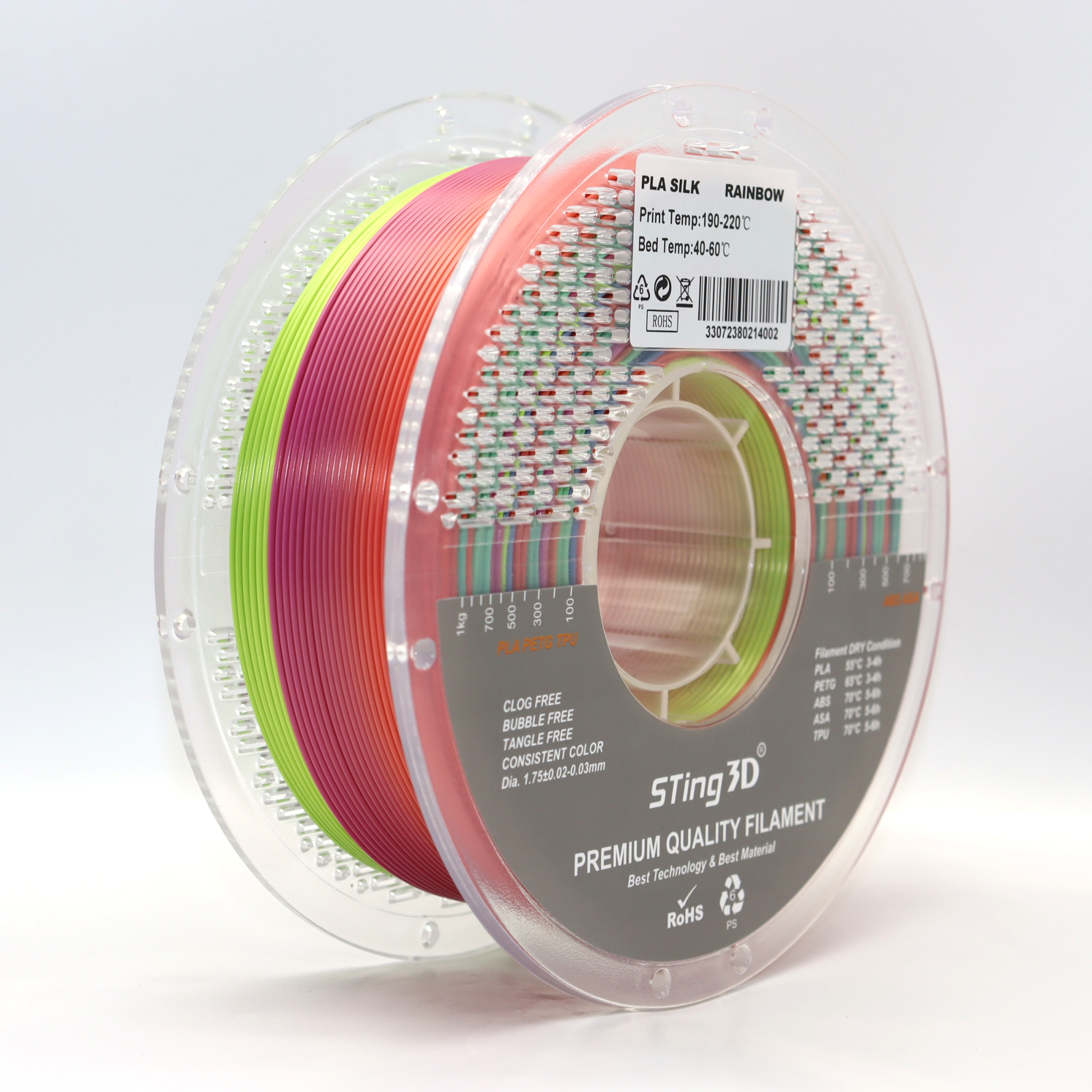 Sting3D PLA Silk Fast Change Rainbow - 3D Filament 1.75mm, 1kg