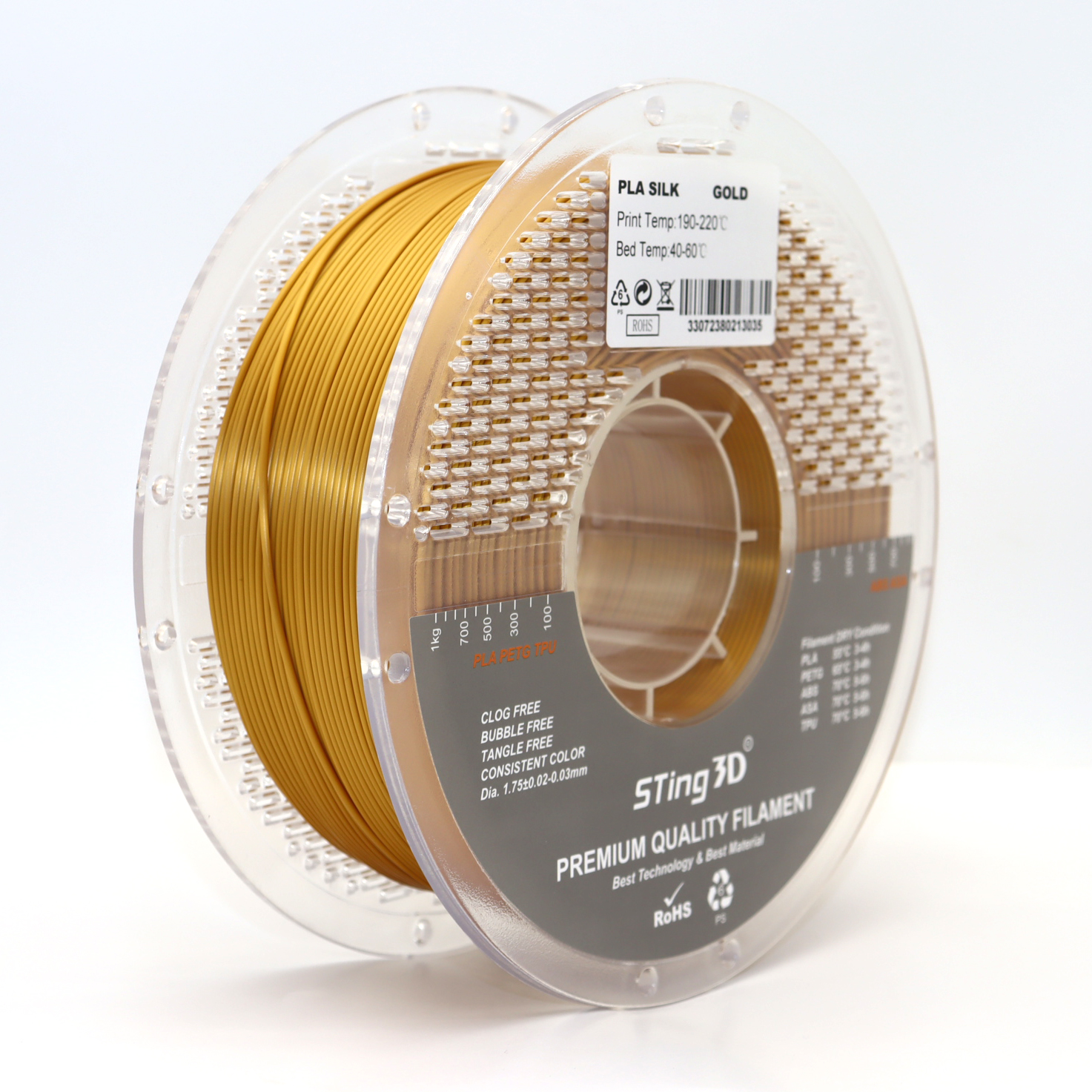 Sting3D PLA Silk - Gold - 3D Filament 1.75mm, 1kg