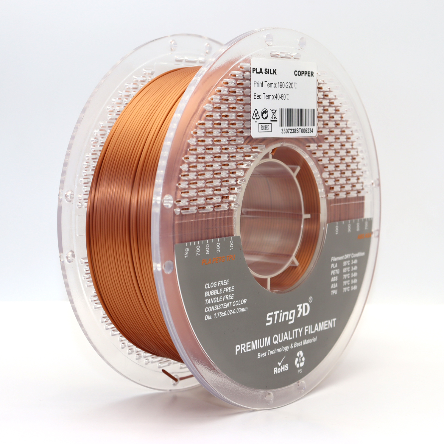 Sting3D PLA Silk - Copper - 3D Filament 1.75mm, 1kg