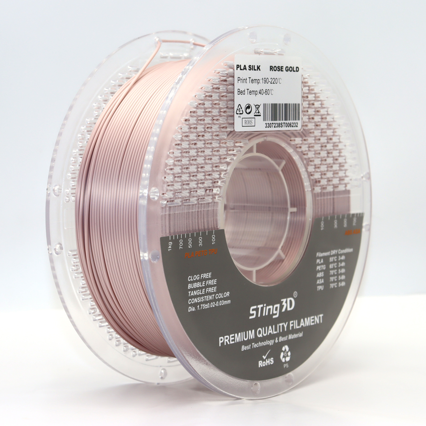 Sting3D PLA Silk - Rose Gold - 3D Filament 1.75mm, 1kg