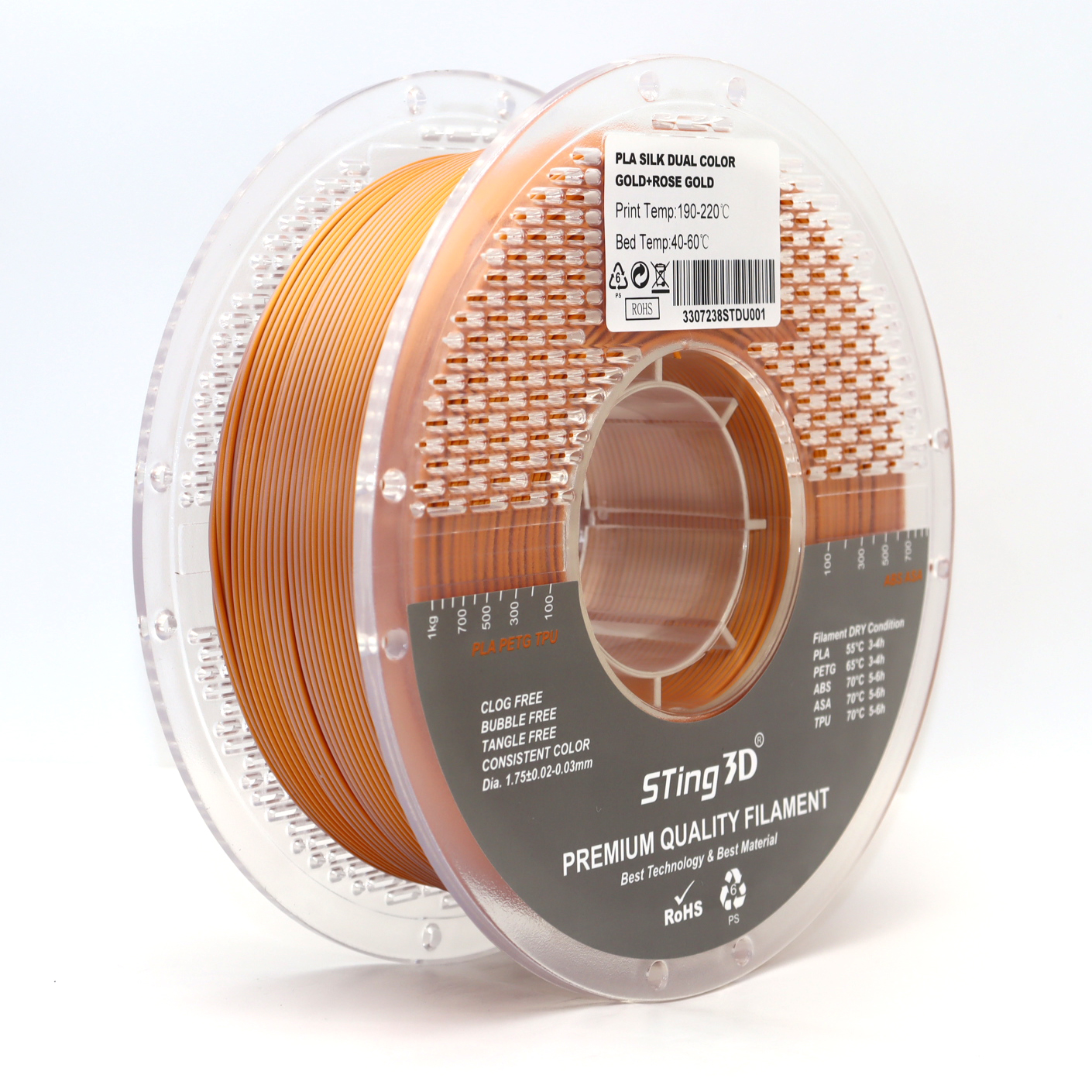 Sting3D PLA Silk Dual Color - Gold+Rose Gold - 3D Filament 1.75mm, 1kg