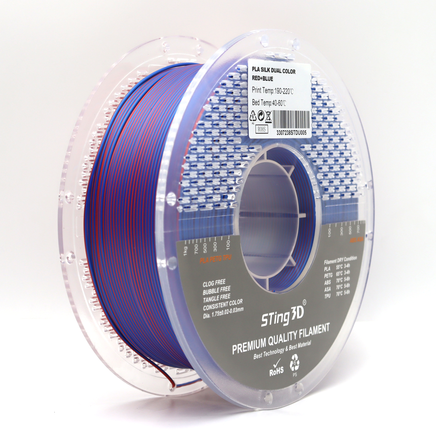 Sting3D PLA Silk Dual Color - أحمر وأزرق