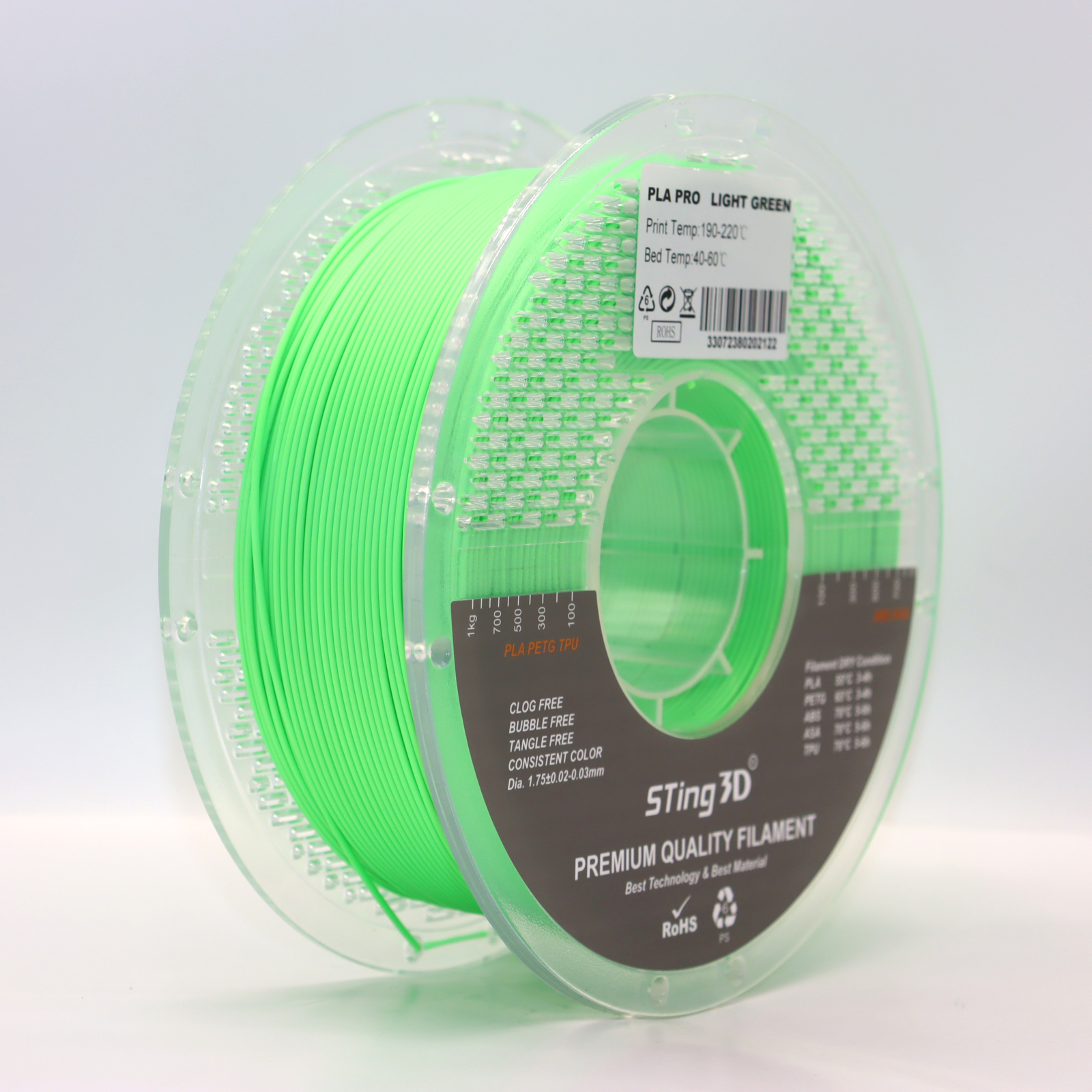 Sting3D PLA Pro - Light Green - 3D Filament 1.75mm, 1kg