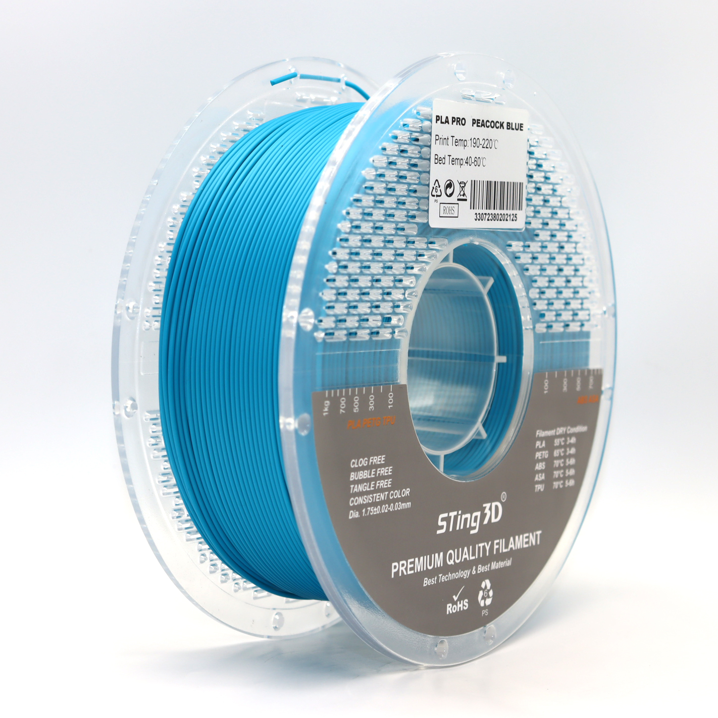 Sting3D PLA Pro - Peacock Blue - 3D Filament 1.75mm, 1kg