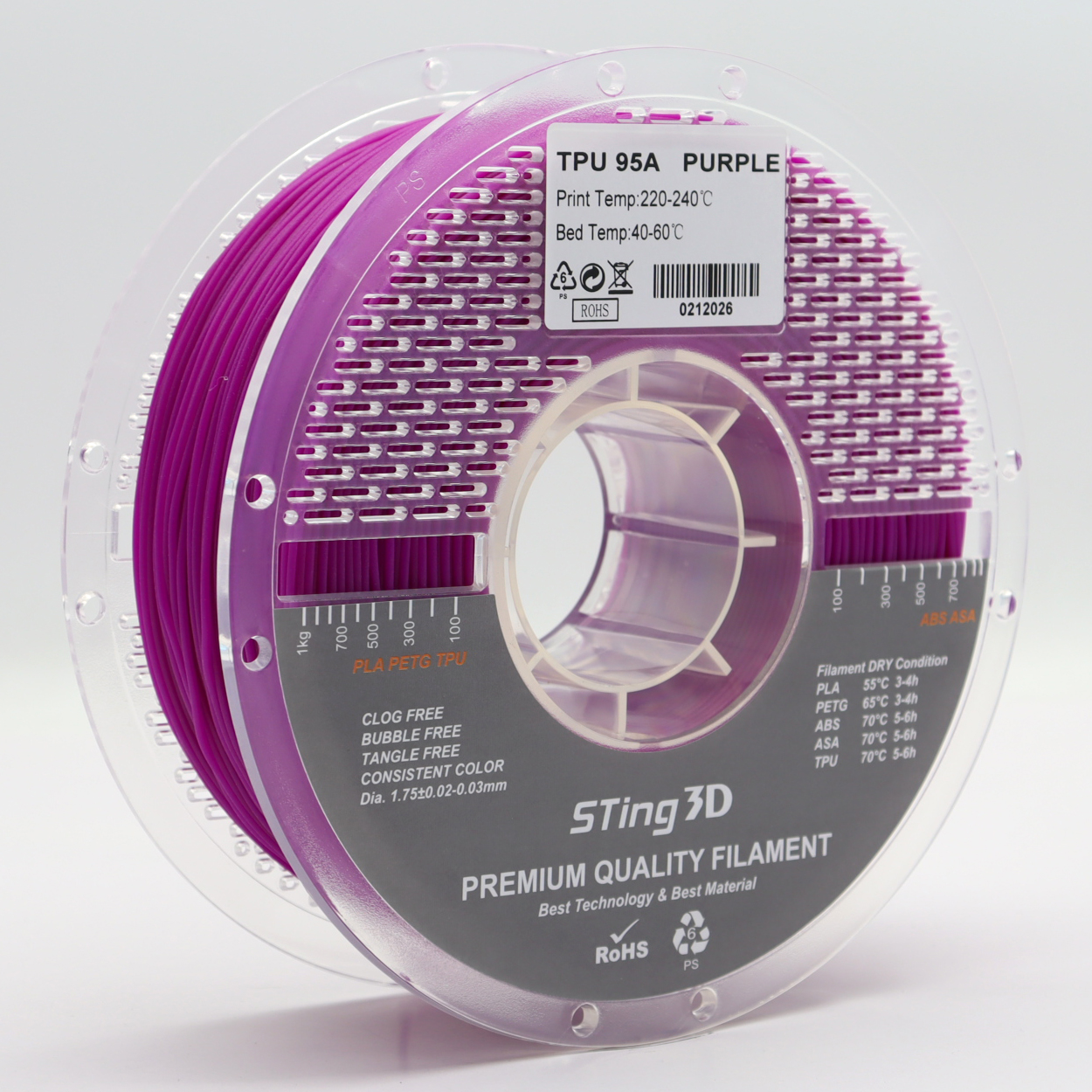 Sting3D TPU 95A - Purple - 3D Filament 1.75mm, 1kg